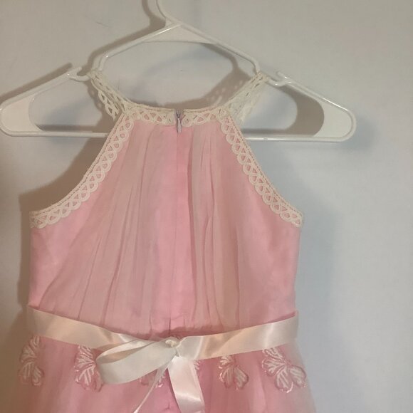 Girls Fancy Party Dress Pink Layered Size 8 Twirl Worthy Butterfly Accents - Picture 8 of 10